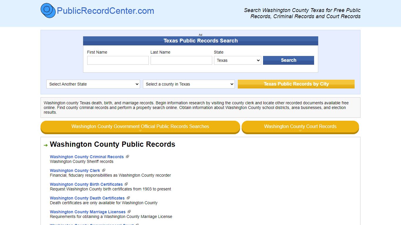Washington County Texas Free Public Records - Court ...