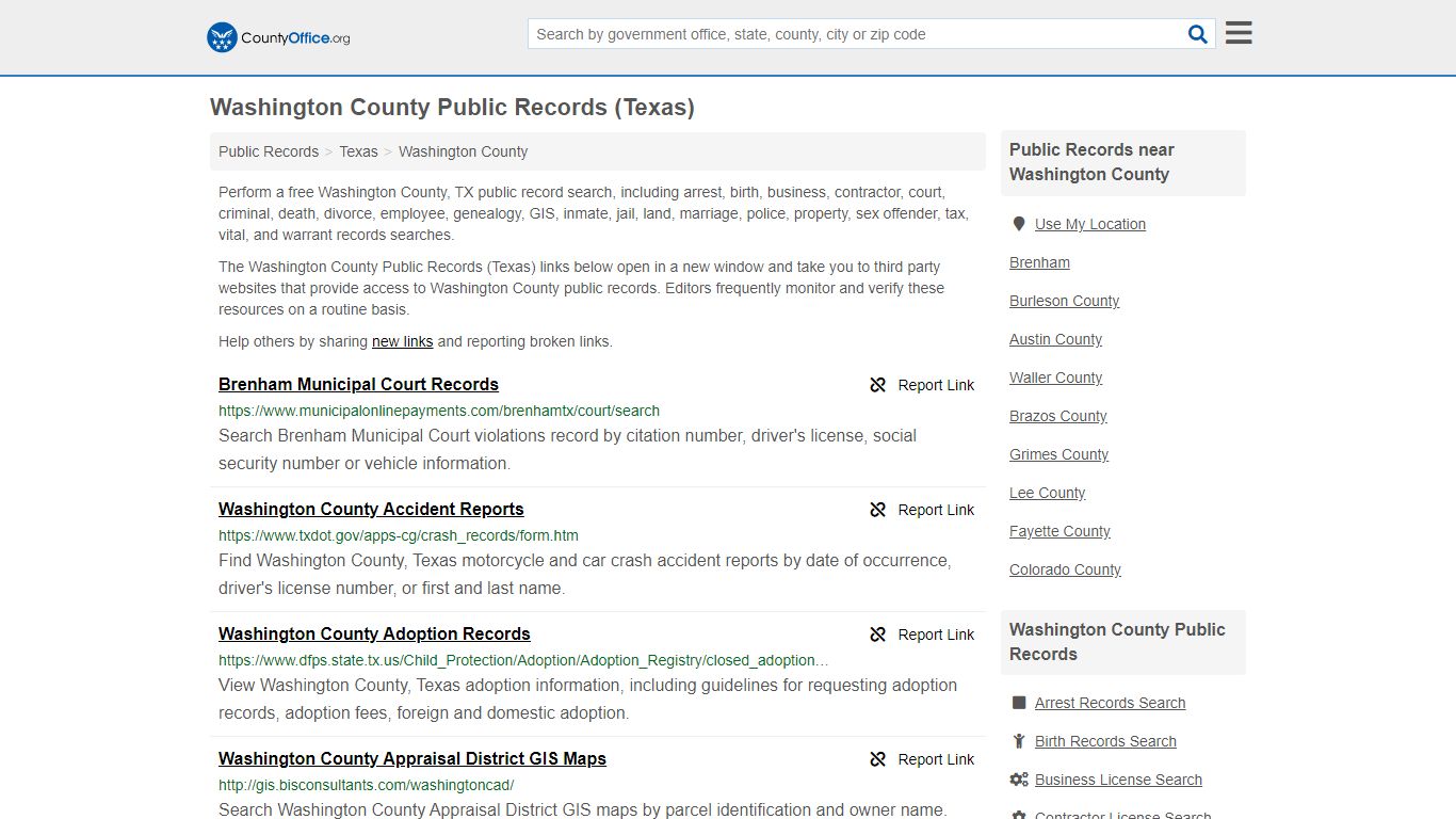 Washington County Public Records (Texas) - County Office